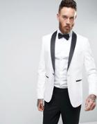 Asos Slim Tuxedo Suit Jacket In White With Contrast Lapel - White