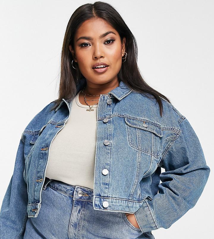 Asos Design Curve 'original' Denim Jacket In Midwash-blues