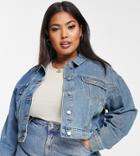 Asos Design Curve 'original' Denim Jacket In Midwash-blues