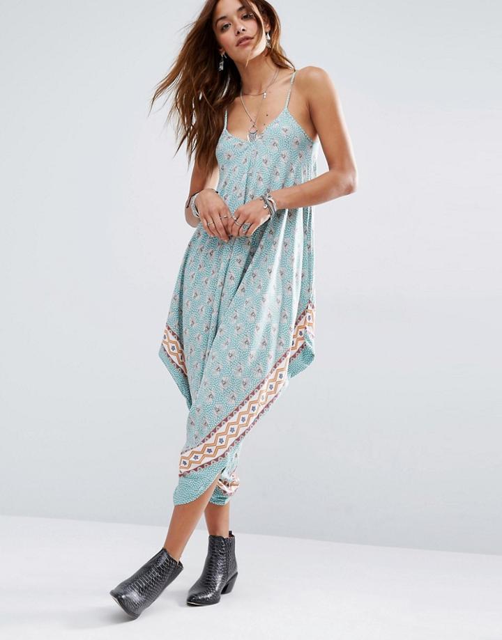 Stitch & Pieces Harem Festival Jumpsuit In Border Print - Green