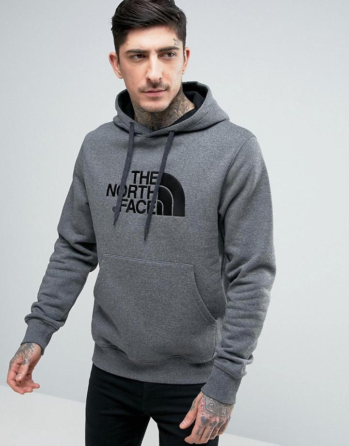 The North Face Drew Peak Hoodie Large Logo In Mid Gray Heather - Gray