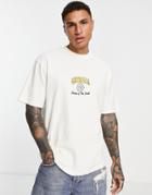 Topman Oversized Fit T-shirt With Georgia Embroidery In Ecru-white