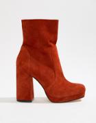 Office Aba Red Suede Block Heeled Boot - Red