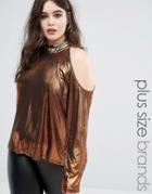 Alice & You Metallic Cold Shoulder Top - Brown