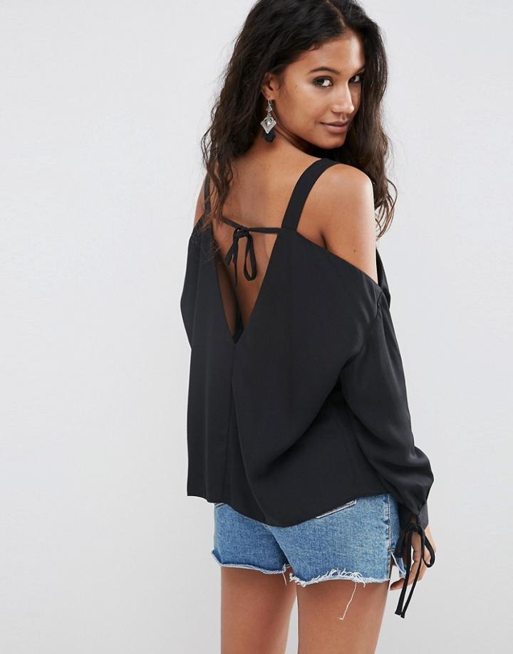 Asos Soft Twill Cold Shoulder Top - Black