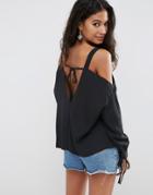 Asos Soft Twill Cold Shoulder Top - Black