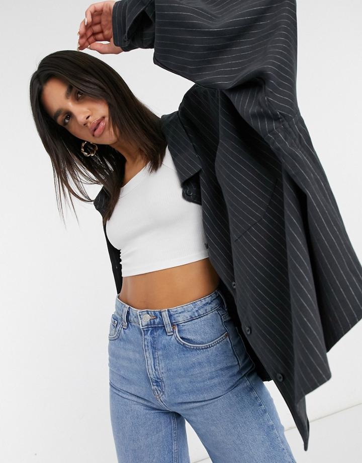 Weekday Rita Shirt In Black Pinstripe