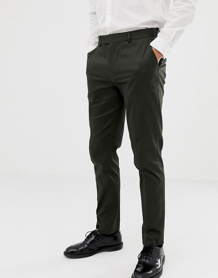 Asos Design Skinny Cotton Sateen Pants In Dark Green - Green