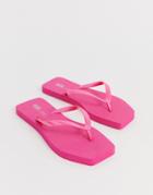 Asos Design Fan Square Toe Flip Flops In Neon Pink - Pink