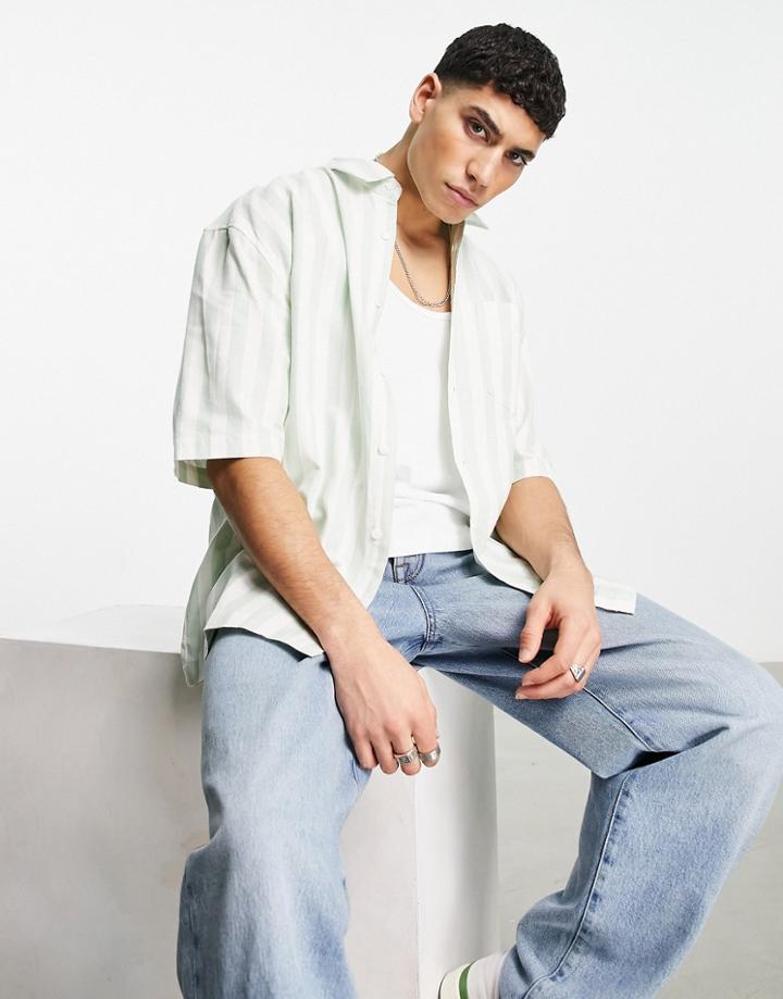 Topman Short Sleeve Shirt In Mint Stripe-green