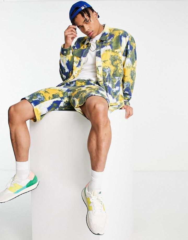 Topman Relaxed Tie Dye Corduroy Cargo Shorts - Part Of A Set-multi