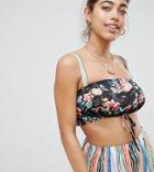 Boohoo Floral And Mixed Stripe Beach Crop Top - Multi