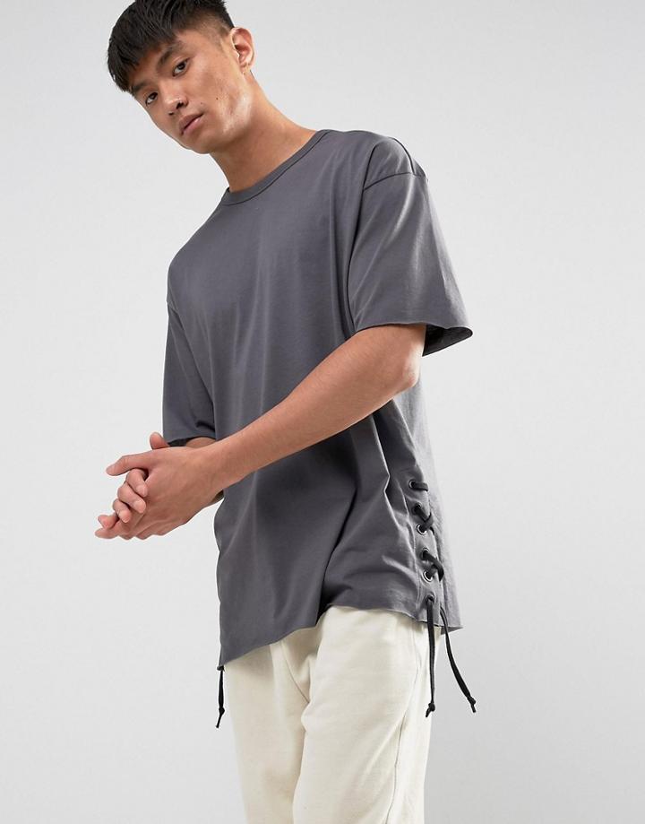 New Look T-shirt With Lace Sides In Gray - Gray