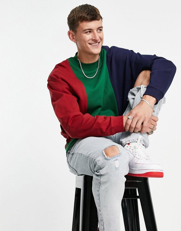 Asos Design Oversized Sweatshirt In Varsity Color Block-multi