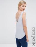 Asos Petite V Front And V Back Tank With Mesh Insert - Gray