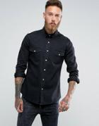 Asos Slim Denim Shirt With Western Styling In Black - Black
