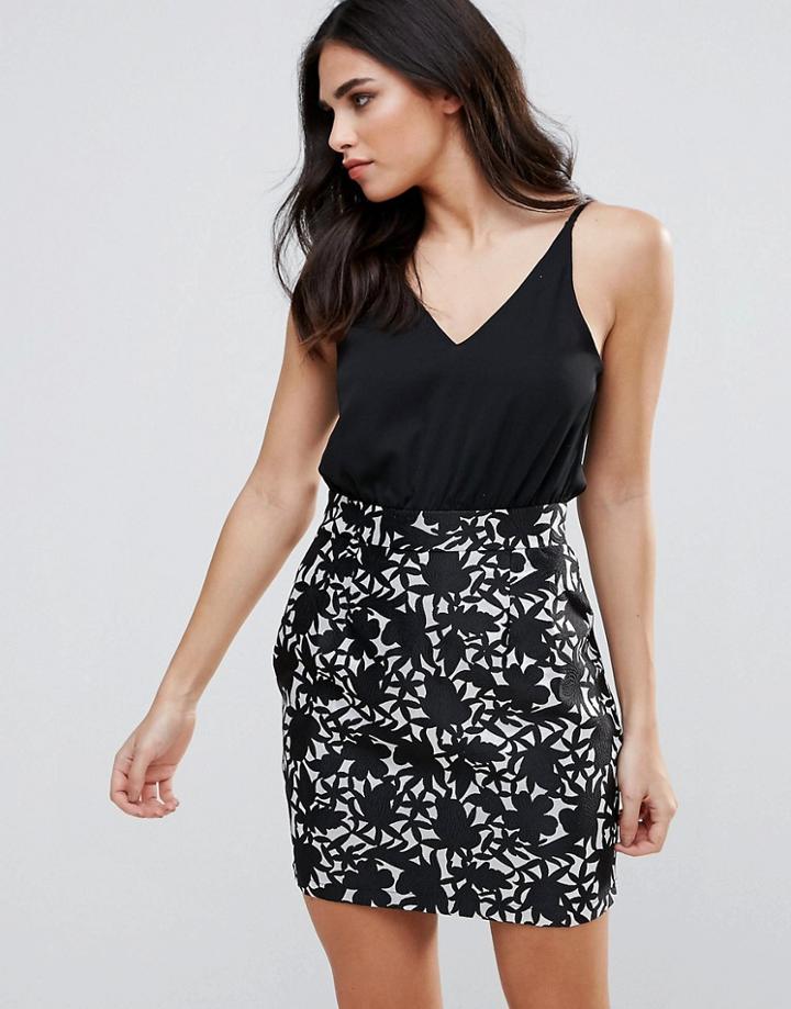 Ax Paris Highwaisted Printed Skirt - Black