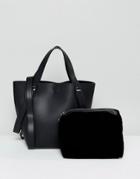 Melie Bianco Vegan Leather Tote Bag With Double Strap - Black