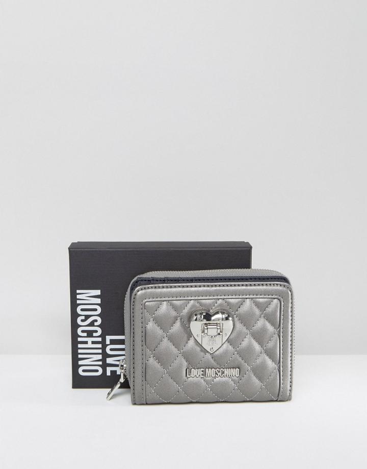 Love Moschino Quilted Small Zip Purse - Silver