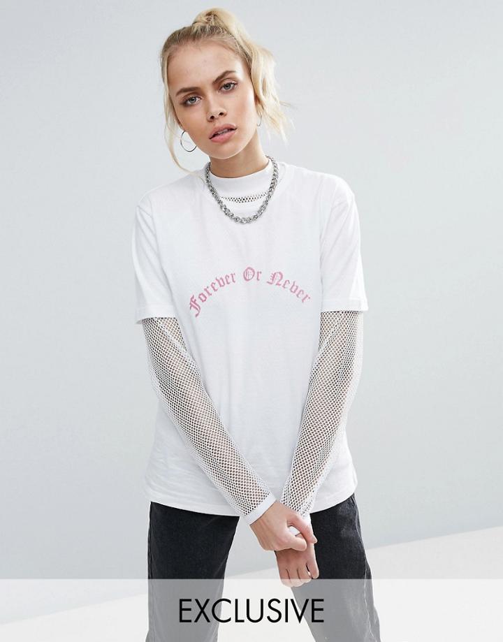 Chorus Forever Or Never Flocked Boyfriend T-shirt - White