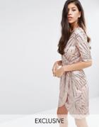 Club L Kimono Wrap Sequin Dress - Gold