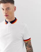 Asos Design Polo Shirt In Pique With Contrast Tipping In White - White