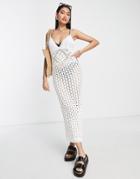 Asos Design Crochet Midi Beach Dress In Cream-white