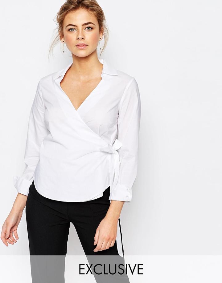 Closet Wrap Front Cotton Shirt - White