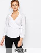 Closet Wrap Front Cotton Shirt - White