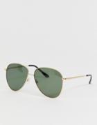 Asos Design Metal Aviator Sunglasses In Gold With G15 Lens In Gold