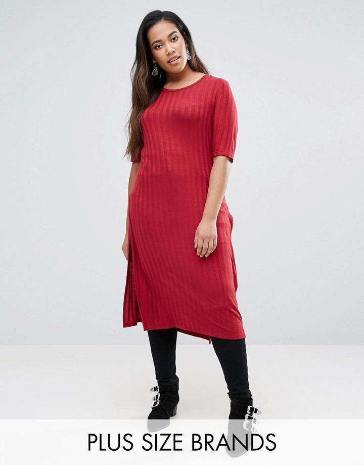 Junarose Longline Jersey Top With Side Splits - Red