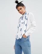Asos Blouse With China Blue Embroidery - White