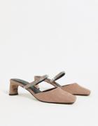 Asos Design Sunny Embellished Heeled Mules In Taupe-brown