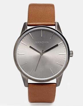 Unknown Tan Leather Strap Watch With Gunmetal Dial - Tan