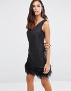 Love & Other Things V Front Dress With Faux Feather Hem - Black