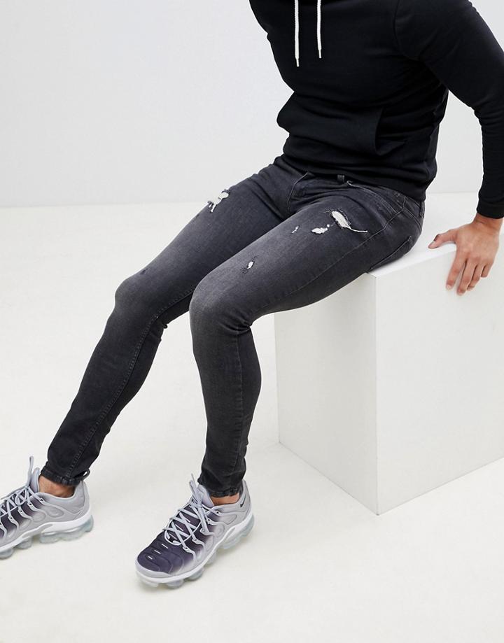 Religion Skinny Fit Jeans In Washed Black With Rips - Black