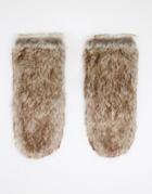 Asos Design Tipped Faux Fur Mittens In Neutral