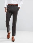 Moss London Skinny Suit Pants In Brown Tweed - Brown