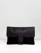 Asos Leather And Suede Tab Front Clutch Bag - Black