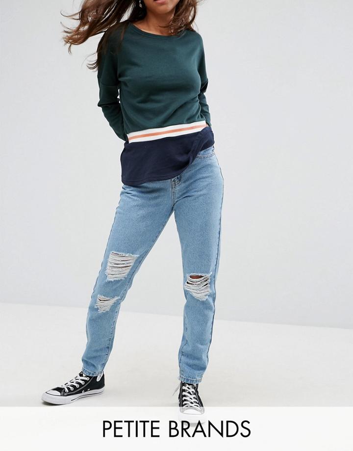 Noisy May Petite Midwash Ripped Mom Jean - Blue