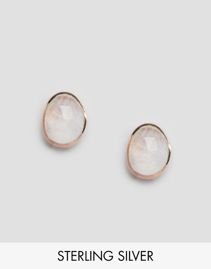 Carrie Elizabeth Semi Precious Moonstone Stud Earrings - Gold