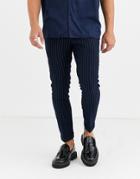 Moss London Smart Pants In Navy Pinstripe