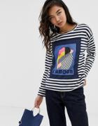 Esprit Sweatshirt With L'amour Text In Stripe Black And White - White