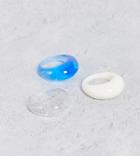 Asos Design Curve Pack Of 3 Domed Rings In Blue Cream And Glitter-multi