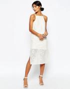 Asos Column Midi Cami Dress In Cotton Lace - Cream