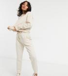 Asos Design Petite Tracksuit Hoodie / Slim Sweatpants With Tie In Organic Cotton In Cream-white