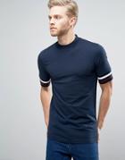 Asos Longline Muscle T-shirt With Turtleneck And Sleeve Rib In Navy - Navy