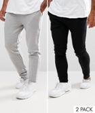 Asos 2 Pack Super Skinny Joggers Black/gray Marl Save - Multi