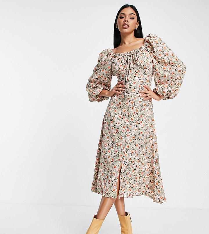 Missguided Floral Balloon Sleeve Maxi Dress In Multi