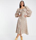 Missguided Floral Balloon Sleeve Maxi Dress In Multi